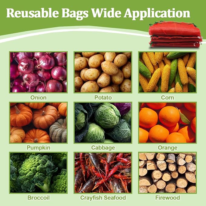 10Pcs 31''x20'' Extra Large Mesh Produce Bags, Red Storage Bag for Onions | Heavy-Duty Mesh Bags,Holds Up to 33 lbs for Storing Onions, Potatoes, Fruits, Crawfish, Seafood and Firewood Storage