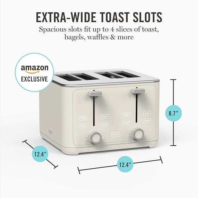 Martha Stewart 4-Slice Toaster, 3 Presets & 10 Shade Settings, Linen Cream | Gluten-Free, Bagels, Extra-Wide Self Centering Slots, Waffles & Artisan Bread, Shade Memory, Cord Wrap & Removable Crumb Tray