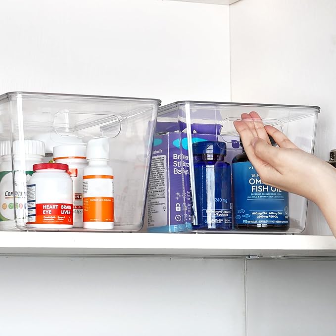 Vtopmart 12 Pack Clear Stackable Storage Bins with Lids, Large | BPA-free Plastic, Organize Vertically, For Pantry Kitchen Fridge Cabinet Closet Bathroom, Built to Last, Easy to Move