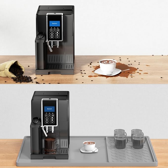 Rnivvi Silicone Coffee Mat, 16" x 24" Waterproof Raised Edge Coffee Bar Mats for Espresso Machine Station Accessories, Heat Resistant Detachable Dish Drying Pad for Kitchen Counter, Dish Rack, Gray