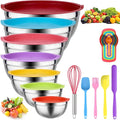 Leidawn Mixing Bowls with Lids Set, 25 PCS Colorful Mixing Bowl for Kitchen | Stainless Steel Nesting Bowls for Baking, Mixing, Serving & Prepping, Size 5, 3.7, 2.8, 2.3, 1.7, 1.1, 0.7QT, 11 Utensils