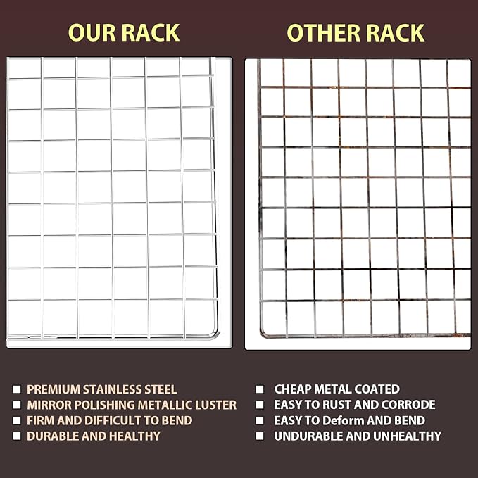 Cooling Rack for Cooking and Baking, 16" x 10" Wire Rack, Silver | Thick Wire Rack, Oven & Dishwasher Safe, for Roasting, Grilling, Drying, Fits Half Sheet Pan