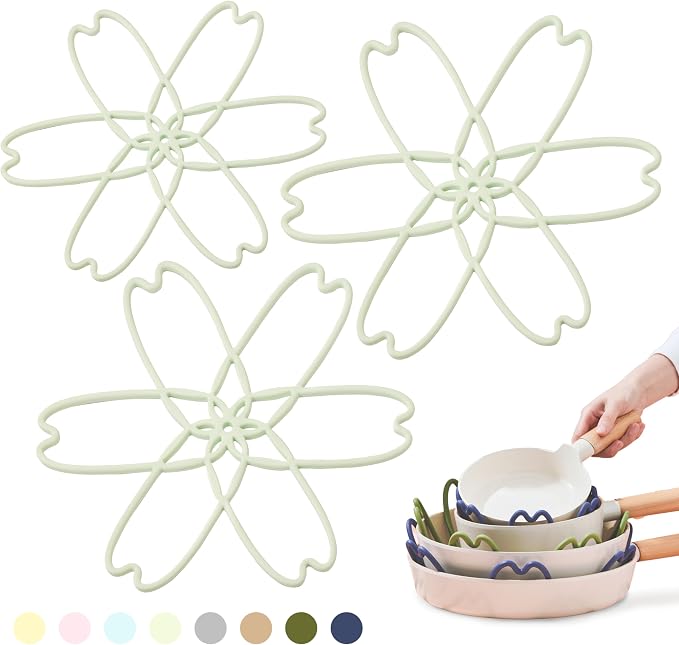 Silicone Pan Protectors for Stacking 3 Piece (Pistachio Green, S&L) | Pot Separators for Cookware, Prevent Scratch, Protect Coating, Dishwasher Safe, Multi-Purpose Heat Resistant Trivets