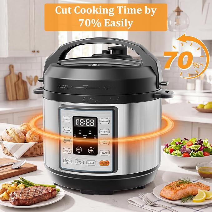 NEWBULIG 10-In-1 Electric Pressure Cooker, 3 Quart Multi Cooker for Rice, Stew and Steam, Small Programmable Stainless Steel Pot with Slow Cook Function and Ceramic Inner Pot