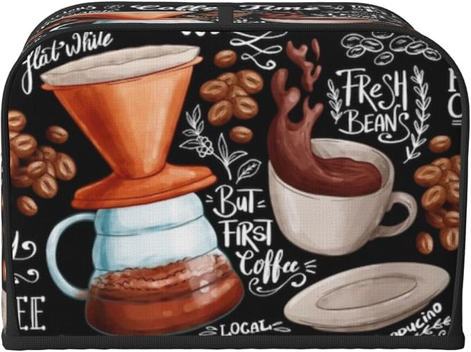 Toaster Cover 4 Slice with Coffee Pattern Dustproof Bread Maker Cover Fingerprint Bakeware Protection Wide Slot Toaster Bag Reusable Kitchen Small Appliance Cover