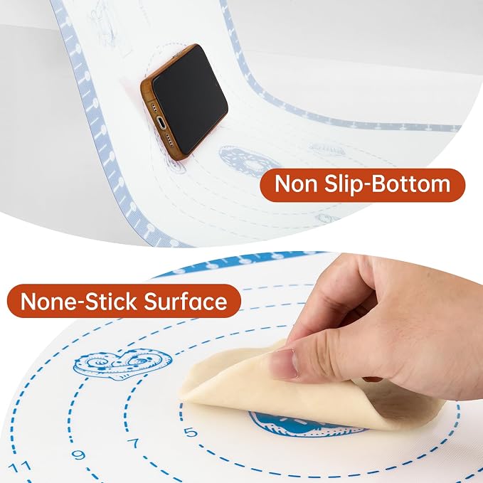 Silicone Baking Mat With 10 Recipes,Silicone Macaron Baking Sheet for Cookie, Pizza, Surdough, Pastry,Dough Rolling out, Non Stik and 480°F Oven Safe
