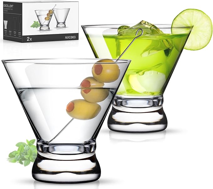 Martini Glasses Set of 2, 8oz Coupe Cocktail Glasses for Margarita | Manhattan, Cosmopolitan, Espresso, Home Bar, Evening Parties, Birthdays, Housewarming Gift