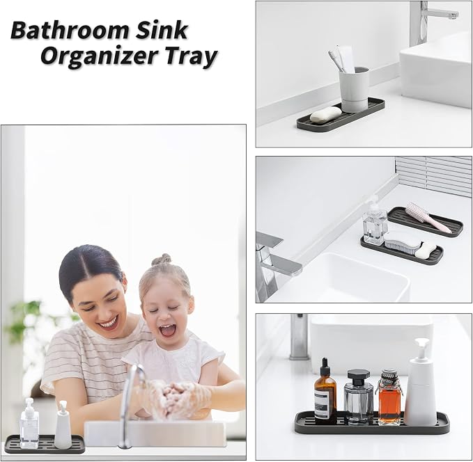 MicoYang Silicone Kitchen Sink Organizer Tray for Multiple Usage,Eco-Friendly Sponges Holder for Kitchen Bathroom Counter or Sink,Dish Soap Dispenser,Scrubber,Bottle,Cup (Coffee, 12"×4")