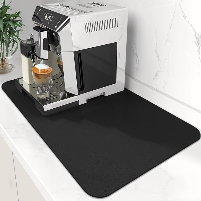 Coffee Mat Super Absorbent Dish Drying Mat Coffee Bar Mat 12"x 19", Black | Match with Coffee Machine Accessories Large Drying Mats for Kitchen Counter