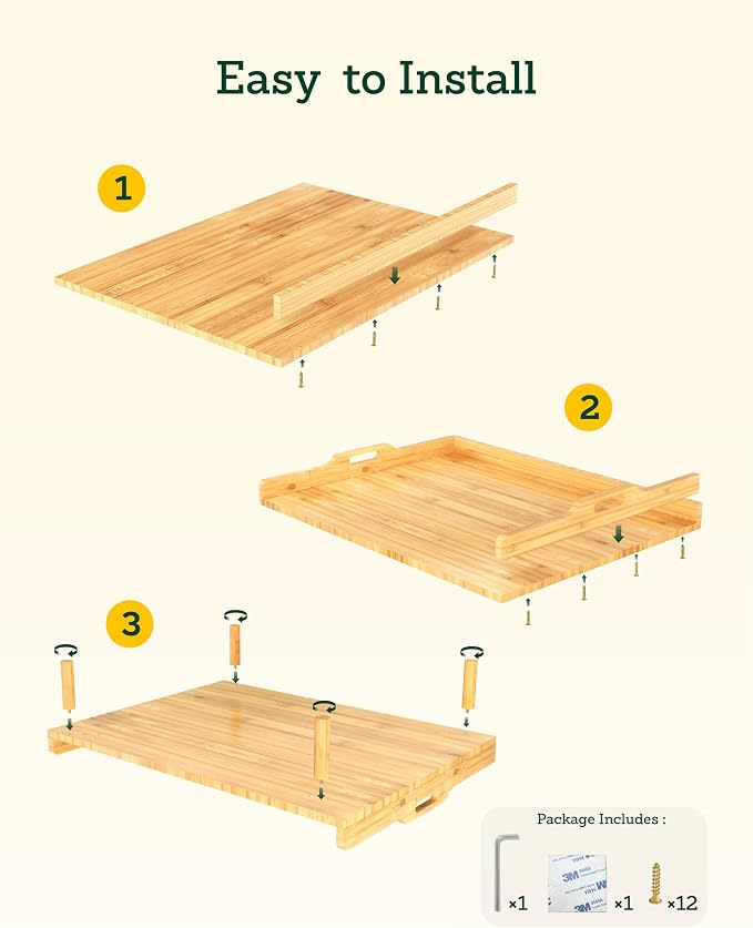 Bamboo Stove Top Cover for Electric Stove & Gas Burners - 29" x 22" Extra Large Noodle Board Stove Cover with Adjustable Legs & Handles - Multi-Use Stove Cover Cutting Board, Sink Cover, RV Accessory