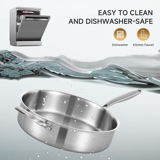 LOLYKITCH Whole Body Tri-Ply Stainless Steel 5.5 QT Sauté Pan with Lid,12 Inch Deep Frying Pan,Jumbo Cooker,Dishwasher and Oven Safe,Detachable Handle. | Whole Body Tri-Ply Stainless Steel Clad | Jumbo Cooker | Dishwasher & Oven Safe | Detachable Handl...