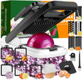 15-in-1 Vegetable Chopper 10 Blades, Veggie Cutter with Handle, Black/White | Stainless Steel Blades, Food Container and Lid, Dicer, Slicer, Julienne, Egg Separator, Non-slip Base, Include Cleaning Tools
