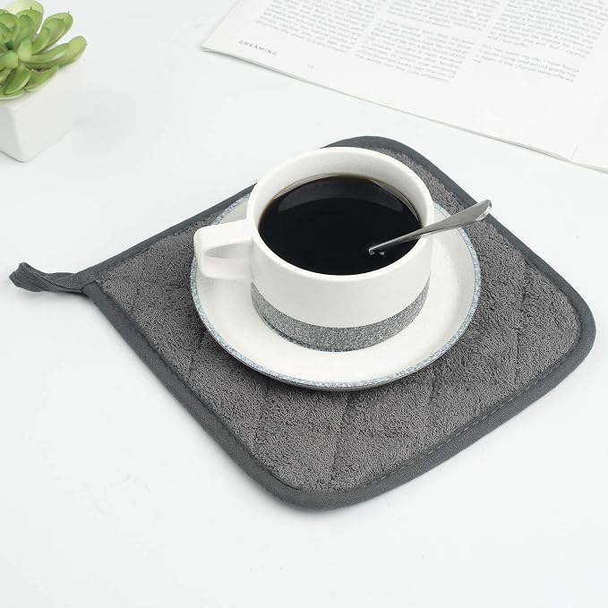 Pot Holders for Kitchen, 100% Cotton Terry Pot Holder Set of 5, Heat Resistant Hot Pads for Cooking, Baking, Hot Dishes and Countertop Protection, Mineral Gray