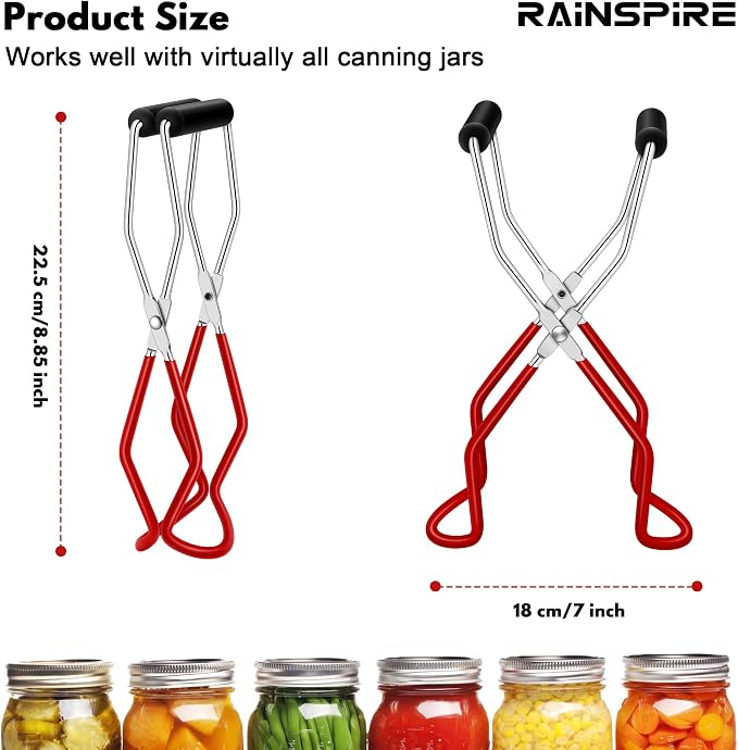 Canning Jar Lifter, Canning Tongs Jar Lifter, Canning Tools, Canning Supplies for Home Kitchen, Stainless Steel, Red