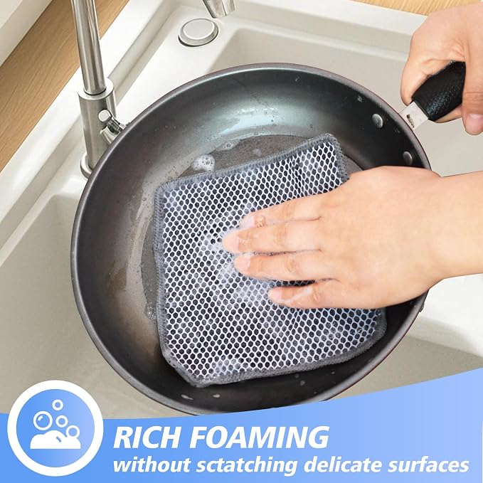Dish Cloths for Washing Dishes with Scrub Side, Microfiber Dish Rags | Dual-sided microfiber dish cloths with scrubber for stuck-on food, quick dry kitchen washcloths 9 Pack, 6" x 6 Inch Gray