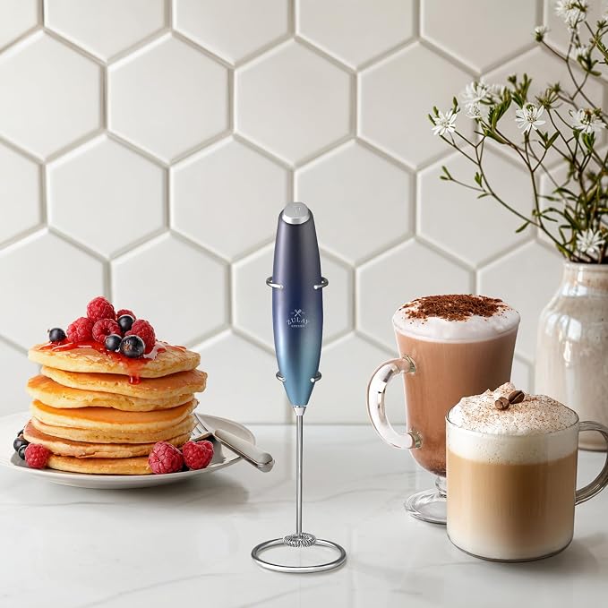 Zulay Kitchen Powerful Milk Frother Wand With Duracell Batteries - Ultra Fast Handheld Drink Mixer - Electric Whisk Foam Maker for Coffee, Lattes, Cappuccino & Matcha - Z1 Motor - Deep Sea