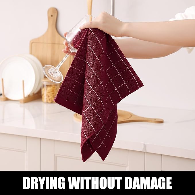 Homaxy 100% Cotton Terry Kitchen Towels, 8 Pack, Burgundy | Ultra Soft and Absorbent Dish Towels for Kitchen, Suitable for Drying and Washing Dishes