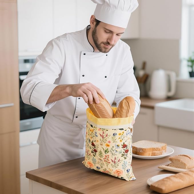 Reusable Beeswax Bread Bags for Homemade Bread & Sourdough, 2-Pack XL Airtight Food Storage Bags, Organic Cotton Linen Covers - Freezer-Friendly Freshness Preservation Keeps Fresh Longer