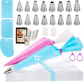 Kootek 124 Icing Piping Bags and Tips Set Frosting Cake Decorating Kit Blue | Baking Supplies Tools, 100 +1 Piping Bags 12", 16 Icing Piping Tips, Reusable Pastry Bag, 3 Scrapers, for Beginners & Pros