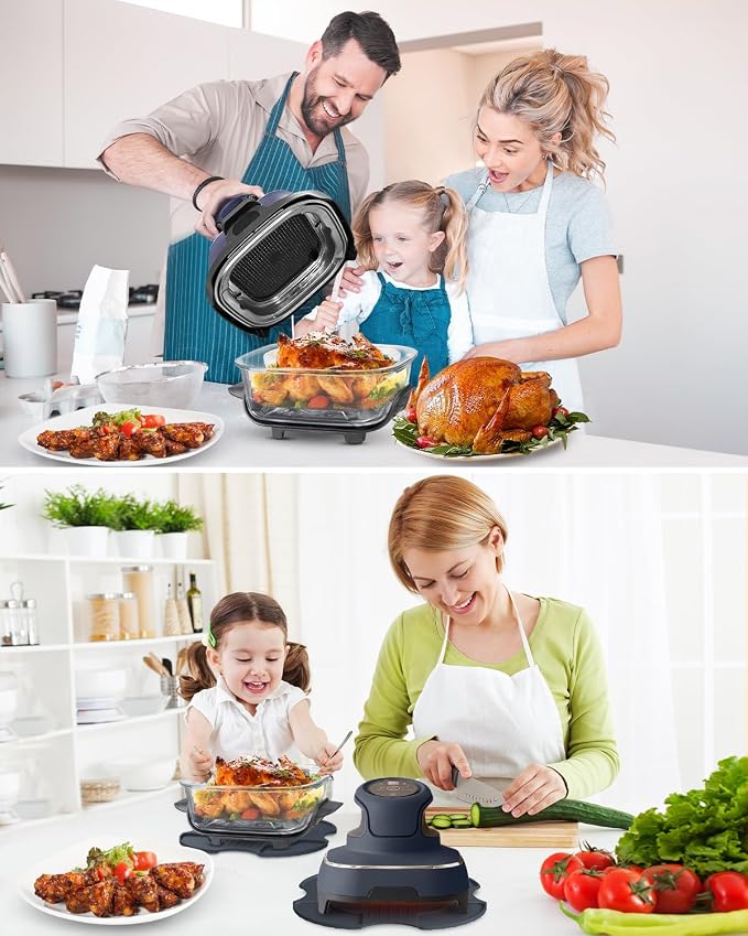 2 PCS Silicone Trivet & Splatter Shield for Ninja Crispi,Dark Blue&Black | Heat Resistant & Non-Slip Silicone,Blocks Oil Splashes,Guards Countertops,Reusable, Easy To Clean,Dishwasher Safe