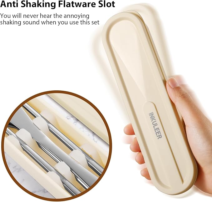 iNKULEER Travel cutlery set, 18/8 stainless steel cutlery, Reusable utensils set with case, Portable Silverware Lunch Box for Camping and Office-Stainless steel