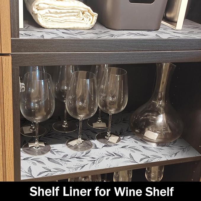 Shelf Drawer Liners Non Adhesive and Strong Non-Slip Waterproof | Shelf and Drawer Liners for Kitchen Cabinet Wire Fridge, Shelf Drawer Liner,Easy to Clean,12IN x 10FT,Gray Leaf