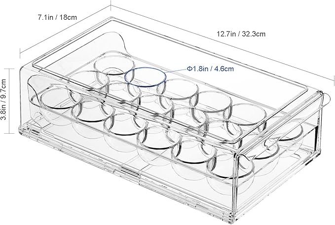 Egg Container for Refrigerator BPA Free Refrigerator Organizer Bins,Stackable Egg Holder for Refrigerator,18 Egg Tray,Clear