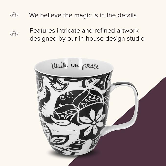 Karma Gifts 14 oz Black and White Boho Mug Elephant - Cute Coffee and Tea Mug - Ceramic Coffee Mugs for Women and Men
