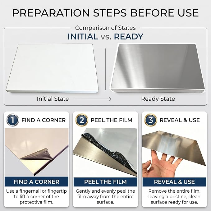 L-Shaped 304 Stainless Steel Cutting Board with Lip for Kitchen 15.7×11.8×0.06" Metal Chopping Board Double-Sided Use for Suitable for Meat Fruits Vegetables Bread (1Pack)