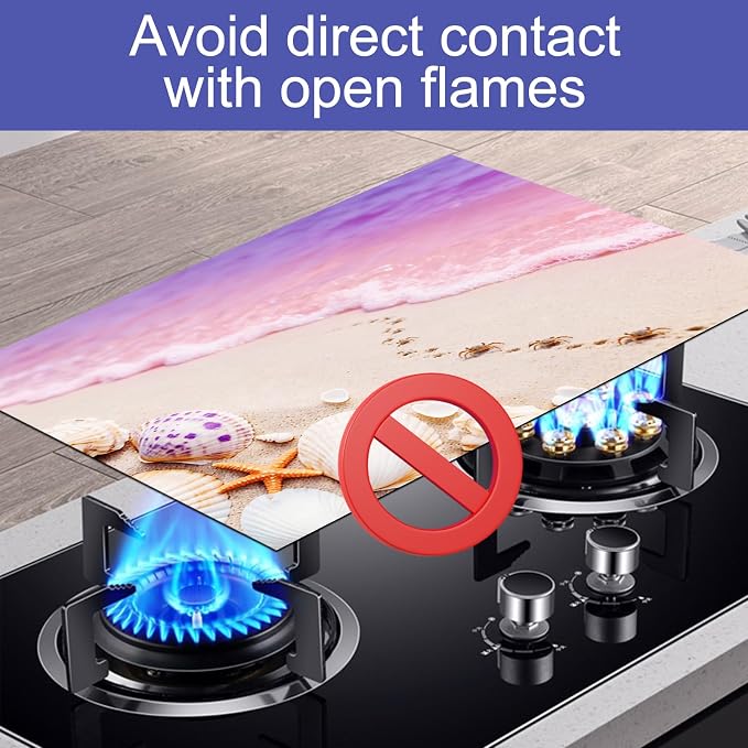 HOMETITUTE Summer Stove Top Covers for Electric Stove 28x20 Inches Pink Beach Coastal Ar Heat Resistant Glass Cooktop Protector Pad Decorative Stovetop Cover for Kitchen Coffee Bar Decor