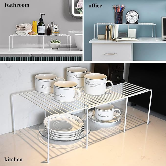 Orgneas Expandable Cabinet Shelf Organizer Rustproof Metal Shelf Riser | Storage Organizer Shelf Rack for Kitchen Counter, Fridge, Cabinet, Pantry and Bathroom with Scratch Resistant Feet