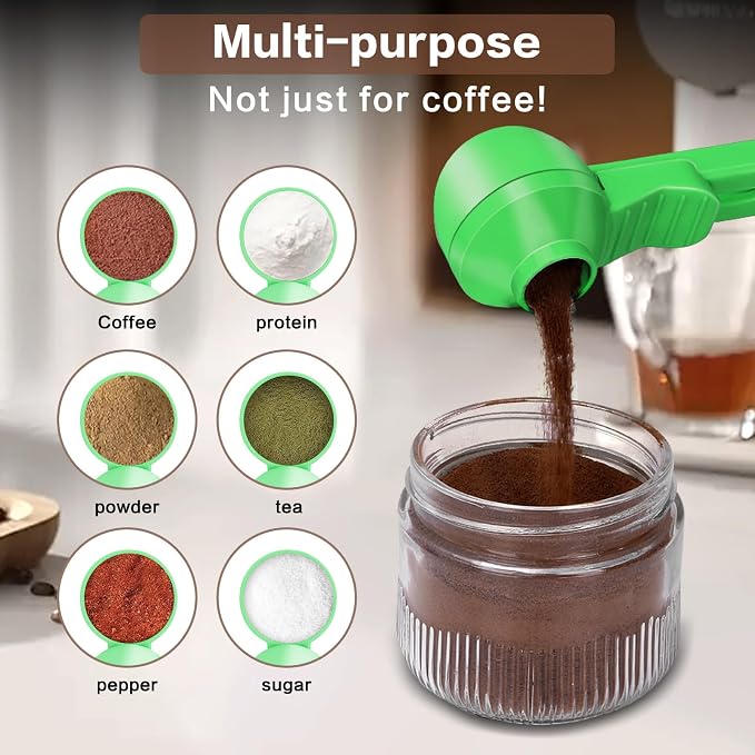 2-in-1 Coffee Scoop with Funnel, 2 Tbsp Measuring Spoon for Reusable K Cups, Ground Coffee, Protein Powder & Tea, Mess-Free Plastic Design（Green-1pack）