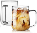 Glass Coffee Mugs, 16 oz Glass Coffee Cups Set of 2, Clear Borosilicate Glass Mugs with Handles for Cappuccino, Tea, Latte, Hot/Cold Beverages, Wine, Americano