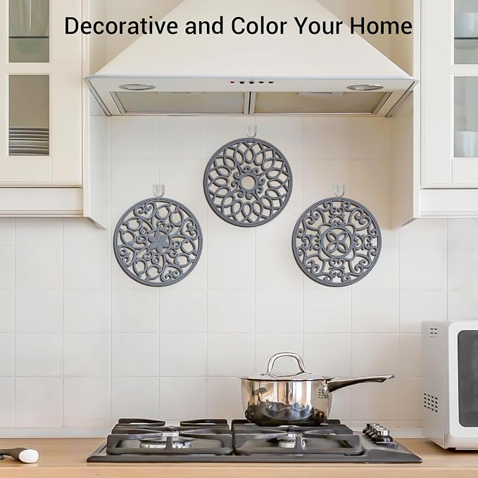 SMARTAKE 6 Set Silicone Trivet Mats for Hot Dishes Pots and Pans (Grey) | Heat Resistant Pots and Pans Holders, Non-Slip Flexible Pads Coasters for Countertops Table, Modern Kitchen Decor Accessories