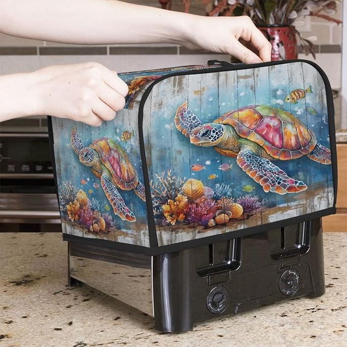 4 Slice Toaster Cover Colorful Sea Turtle Toaster Covers Four Slice Wide Slot Waterproof and Dustproof Covers for Wide Slot Toasters and Small Appliances Kitchen Decor Gifts