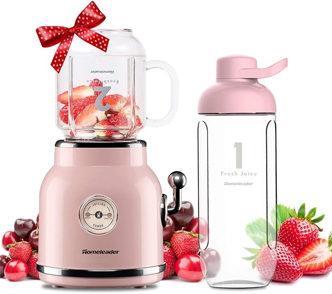 Smoothie Blender, Homeleader Portable Personal Blender with 6 Sharp Blades for Shakes and Smoothies, 21oz Travel Cup and Lids, Pink