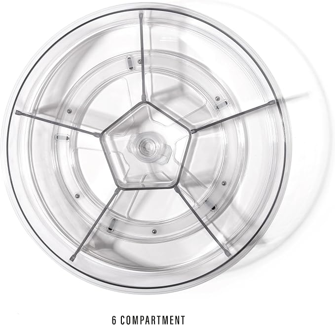 BINO Plastic Round Turntable Organizer with 6 Compartments - Clear | Spinning Divided Turntable Container | Rotating Organizer Storage for Bottle Condiments Fridge Kitchen Counter Pantry Bathroom