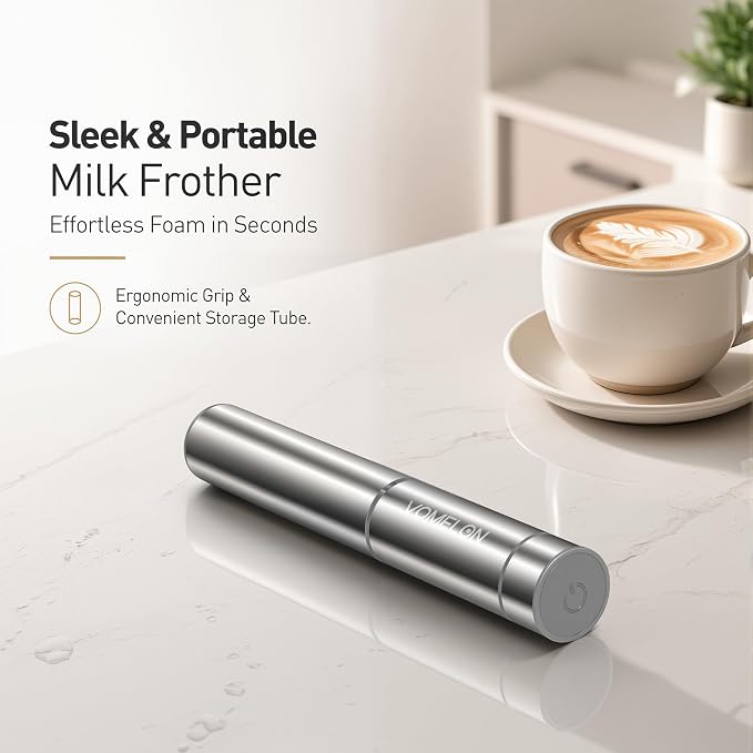 Milk Frother Handheld, Battery Operated Travel Coffee Frother Milk Foamer Drink Mixer with 2 Stainless Steel Whisks for Hot Chocolate, Batteries Included, Silver