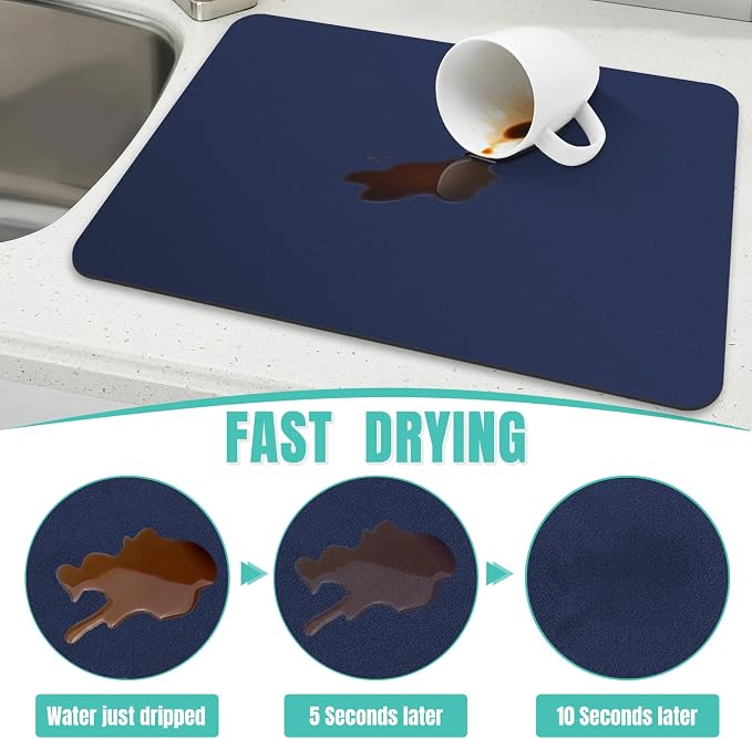 Coffee Mat Super Absorbent Dish Drying Mat Coffee Bar Mat 16"x 24", Blue | Match with Coffee Machine Accessories Large Drying Mats for Kitchen Counter