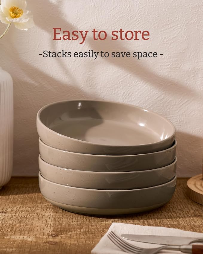 famiware Milkyway 33 oz Pasta Bowls Set of 6, Cinnamon Brown | Scratch-Resistant Stoneware Salad Bowls, Stackable, Dishwasher & Microwave Safe, Lead-Fre