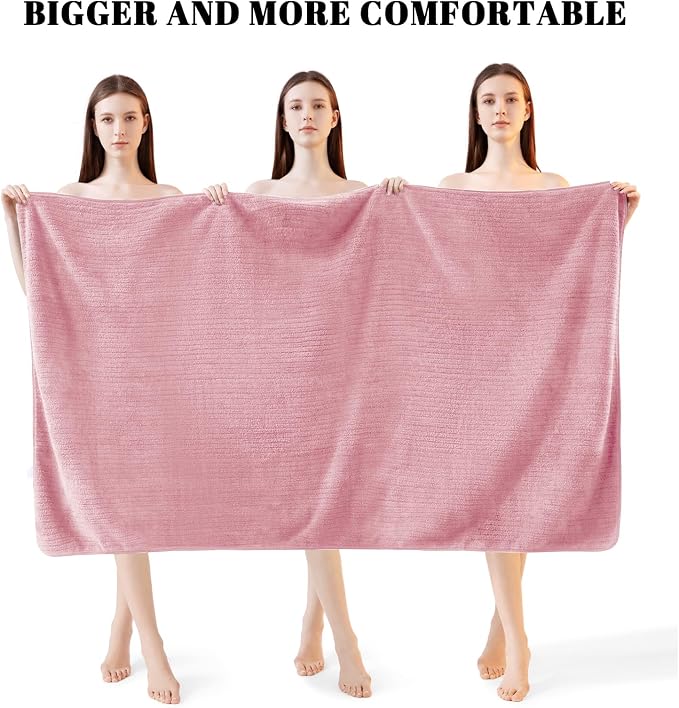 4 Pack Bath Towels Set 35 x 70in Extra Large, Ultra Soft Microfiber | Luxury Thick High Absorbent and Quick Dry Bath Sheet for Bathroom, Beach, Yoga, Sport,SPA, Fitness, Pink