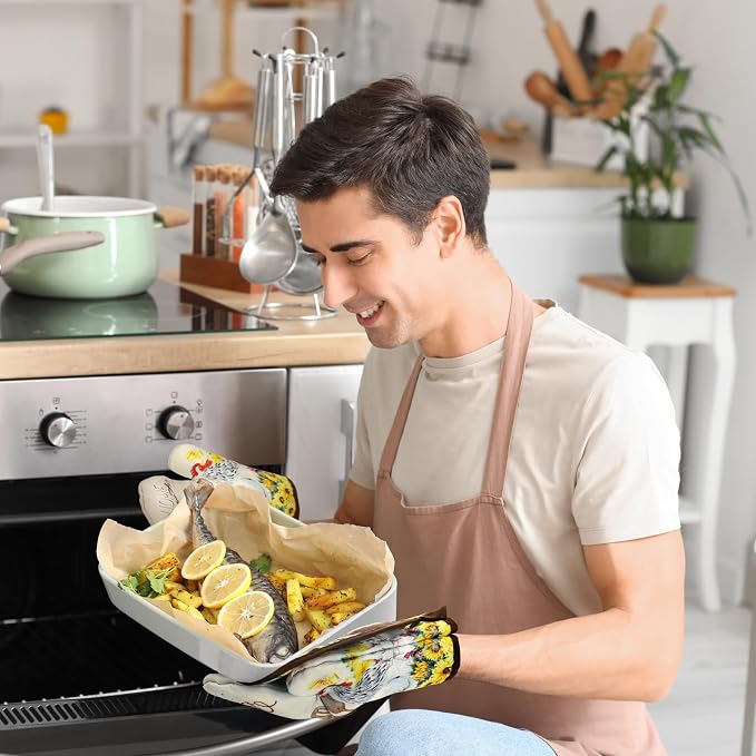 Leinuosen 6 Rooster Sunflower Farmhouse Kitchen Decor Dish Towels Oven Mitts and Pot Holders Sets Chicken Kitchen Towels Absorbent Decorative Accessories for Cooking Baking Grilling