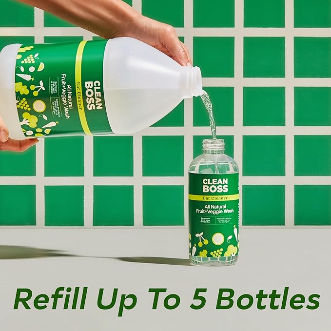 CleanBoss Eat Cleaner Triple-Action Fruit + Veggie Wash Refill - 64 oz Jug | Cleanses Parasites and Bacteria Including Cyclospora, Removes Harmful Residue - Keeps Produce Fresh Vegan, Gluten Free