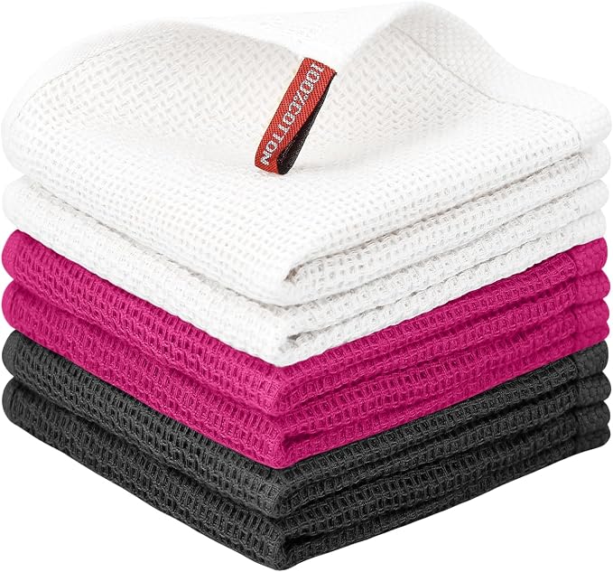 Nialnant 6 Pack Kitchen Towels, 100% Cotton, 12x12 Inches | Absorbent Quick Drying Dish Rags, Dish Cloth for Washing Dishes, Multipurpose Cleaning Rags