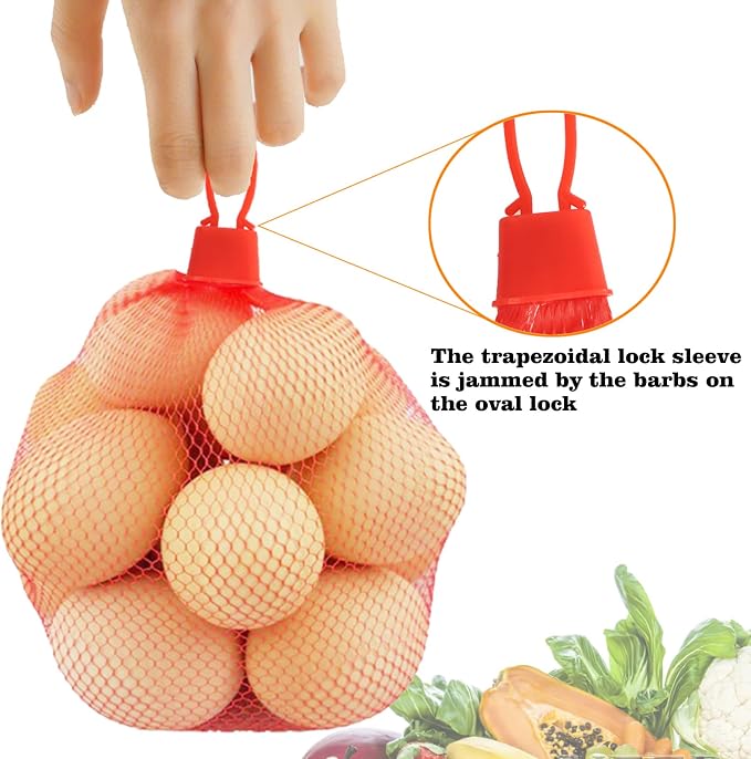 Dupiulk Reusable Mesh Produce Bags, 20 Inch Seafood Boil Bags for Crab Clam Shrimp Cooking, Onion Potato Storage Vegetable Packaging Net Bag with Loop-style Closures (100Pcs-Red)