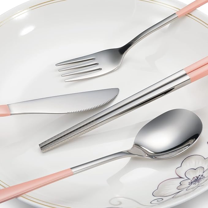 iNKULEER Travel cutlery set, 18/8 stainless steel cutlery, Reusable utensils set with case, Portable Silverware Lunch Box for Camping and Office