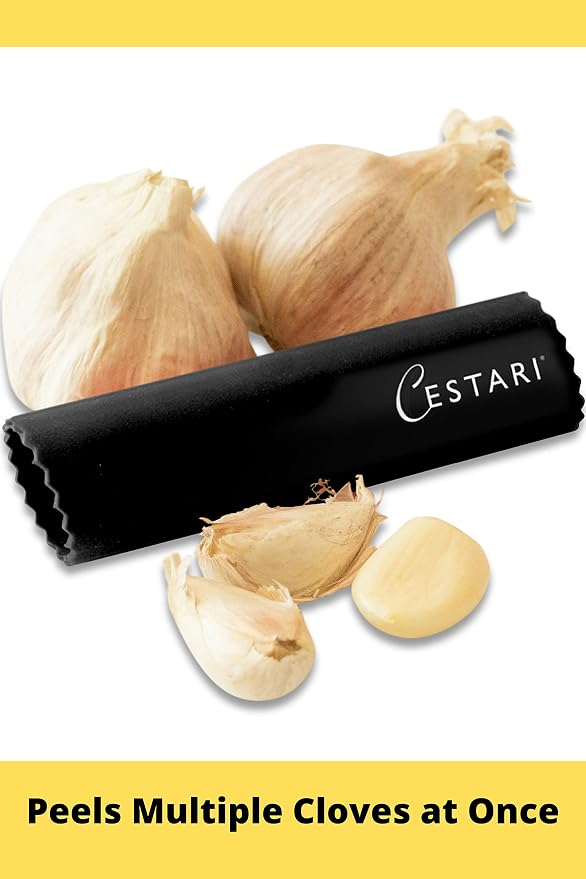 Premium Garlic Peeler - Silicone Easy Roll Garlic Roller Tube - Sturdy Thick Odor Free Silicone - Removes Garlic Peels in Seconds - Peels Multiple Cloves - BPA Free - Black
