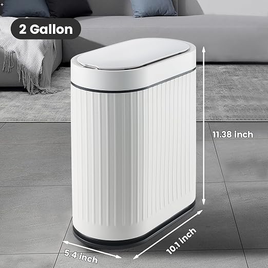 SYNCVIBE Bathroom Sensor Trash Can with Lid, 2 Gallon, White Black | Automatic Garbage Can, 7.5 Liter Smart Trash Bin, Waterproof Plastic Wastebasket for Office and Bedroom