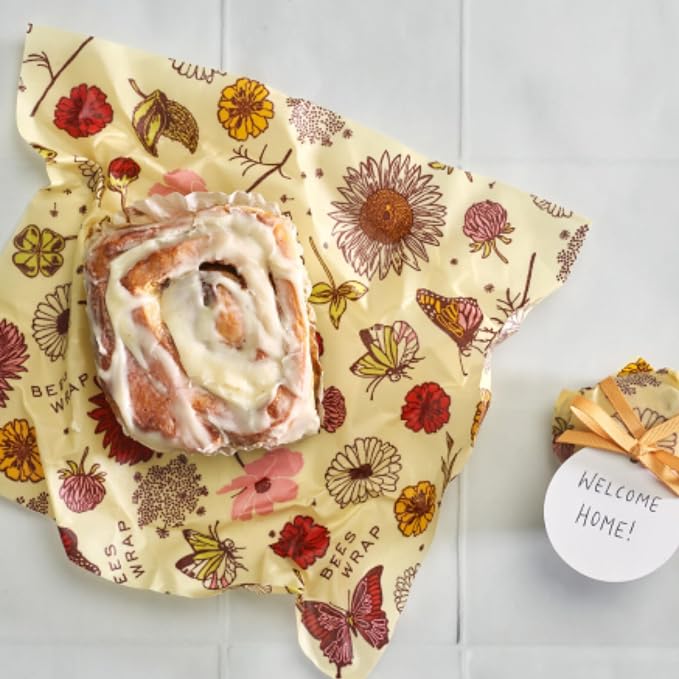 Bee's Wrap Vegan Beeswax Food Wraps, 2 Medium & Sandwich Pack, Meadow Magic | Organic Plant Based Wraps - Plastic Free - Reusable Food Storage - Lunches & Leftovers - Made in USA