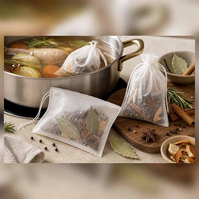 Disposable Tea Filter Bags, Small Muslin Cloth Bags with Drawstrings Cotton | 6x8cm Muslin Drawstring Bags Tea Bags Spice & Herb Bags for Cooking,Loose Leaf Tea, Cooking, Craft